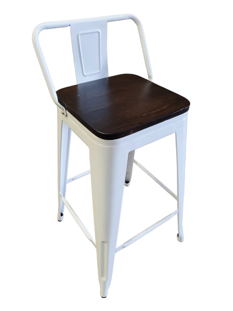 Pack 4 Pisos Taburetes Tolix 66 Cm Base Madera Oscura- Blanco-2