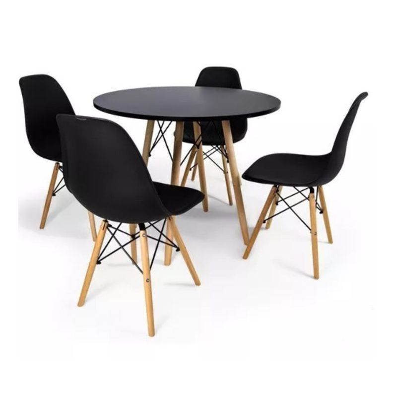 Juego De Comedor 4 Sillas Eames + Mesa Redonda Eames De 80cm Negra