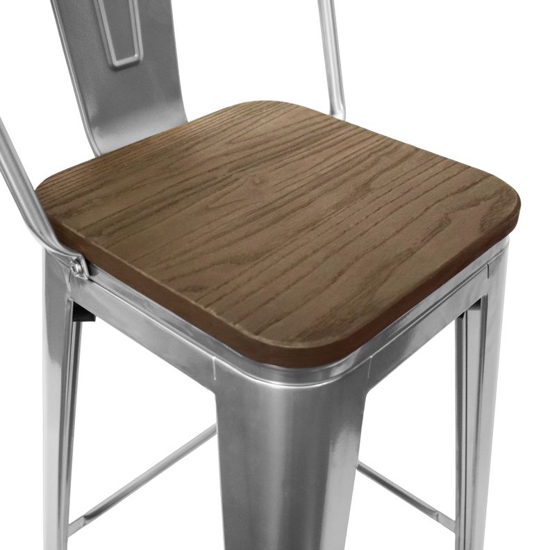 Pack 4 Pisos Taburetes Tolix, 77 Cm, Base Madera Oscura- Plata-1