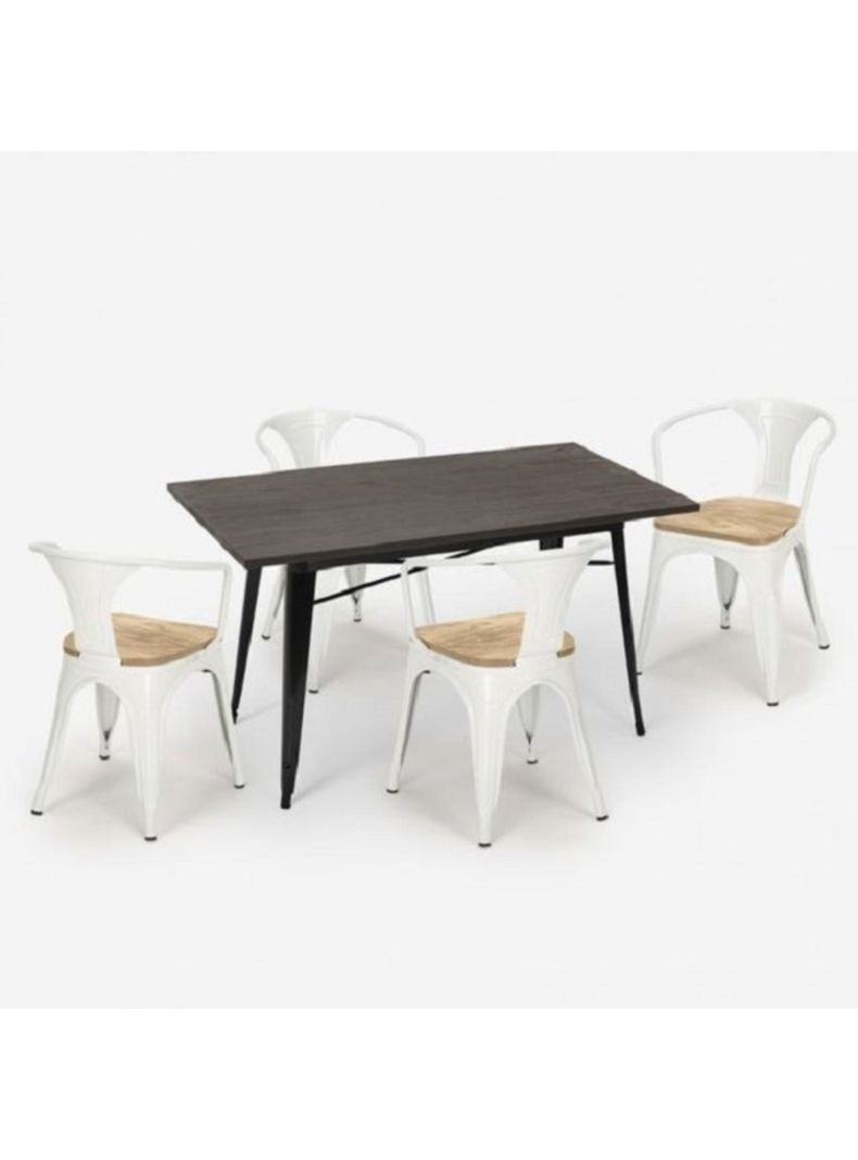 Mesa Rectangular Tolix 120x60x75 cm Base Madera Oscura-  Negra-2