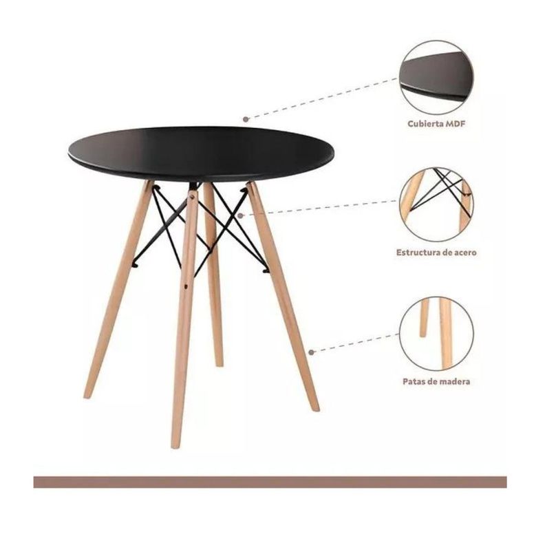 Mesa Replica Eames Redonda 80 Cm Negra, Mueble, Diseño-1