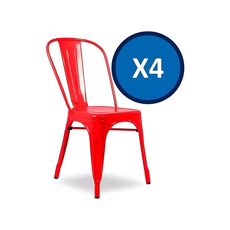 Pack 4 Sillas Tolix Color Rojo, Comedor, Evento, Restaurant-0