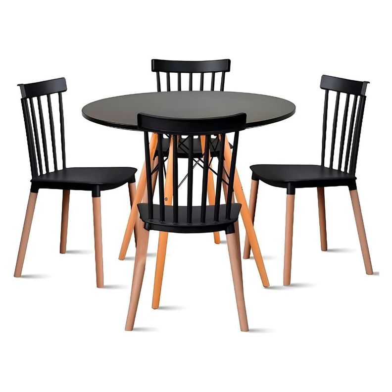 Comedor 4 Sillas Windsor + Mesa Redonda Eames De 80cm-0