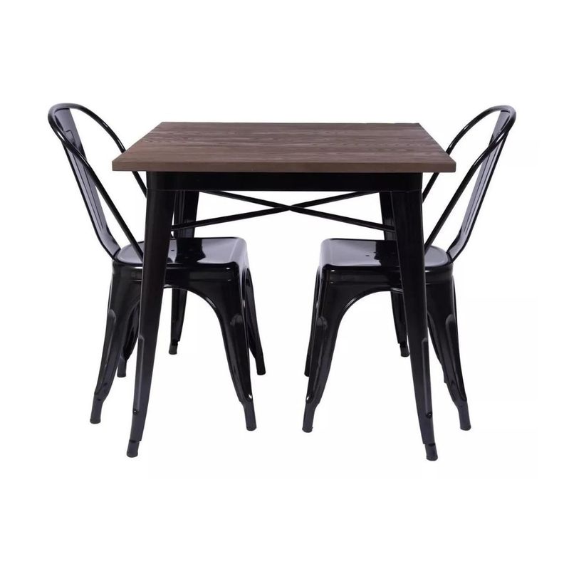 Mesa Tolix Comedor 80x80cm Base Madera- -Negra-2