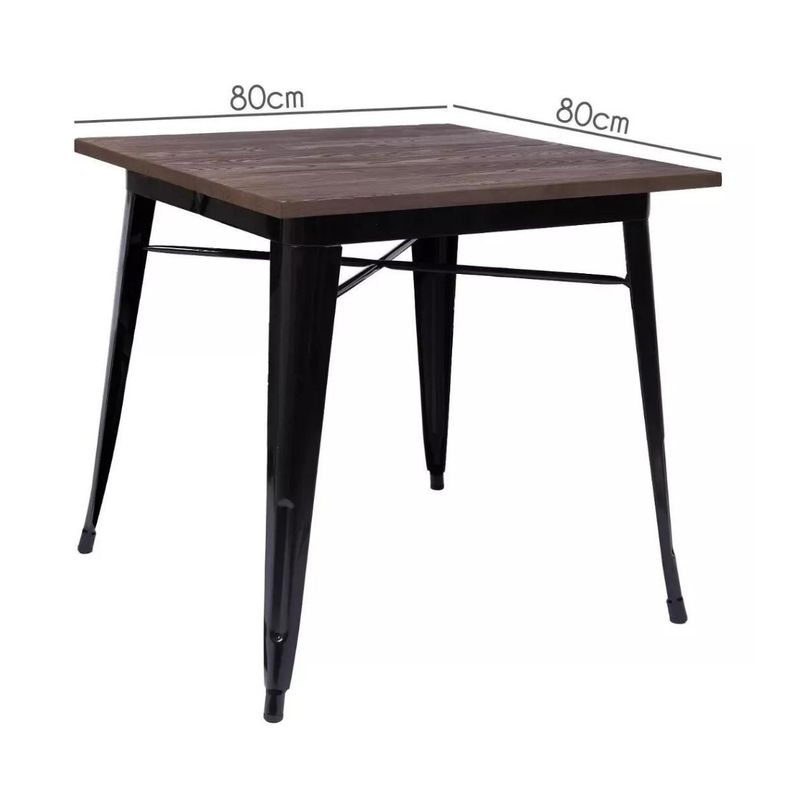 Mesa Tolix Comedor 80x80cm Base Madera- -Negra-1