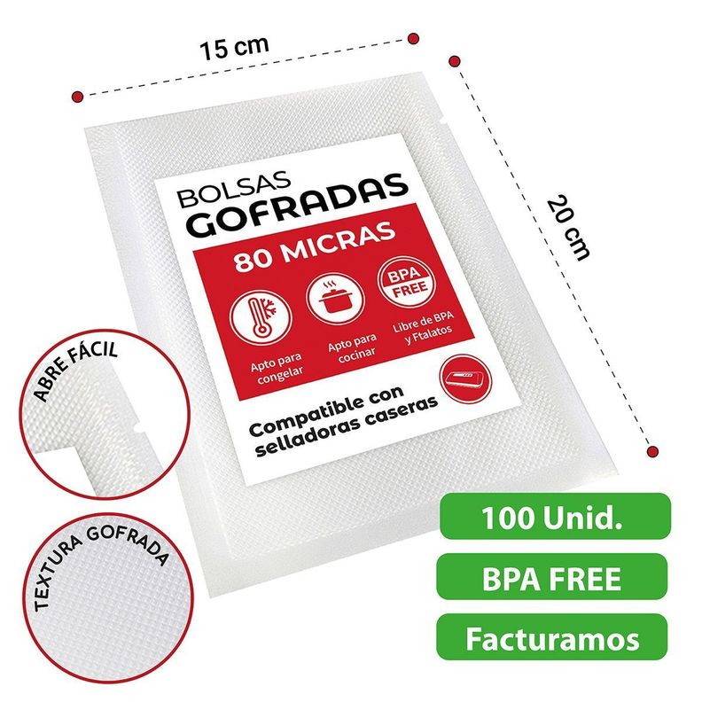 100 Bolsas Sellado - Empacado Al Vacío Gofradas 15x20 Cm 80 Micras-1