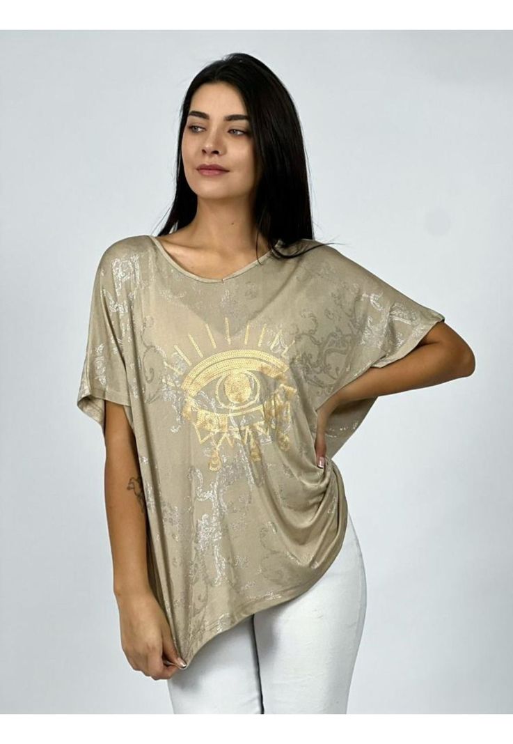 Polera Acetato Holgada Estampado OJO Beige Enigmática Boutique-1