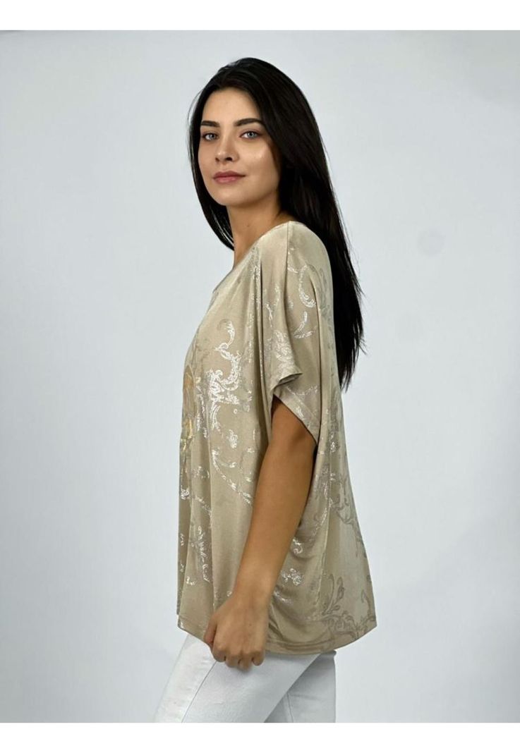 Polera Acetato Holgada Estampado OJO Beige Enigmática Boutique-2