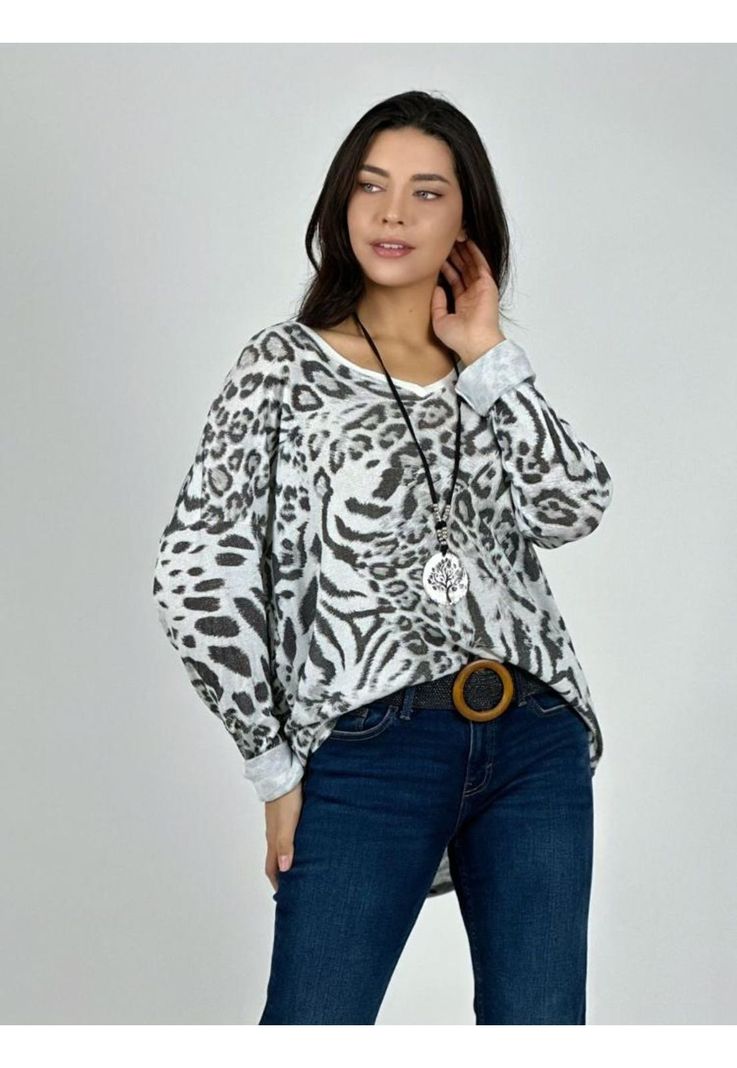 Polera Italiana Print Detalle Tejido En Espalda