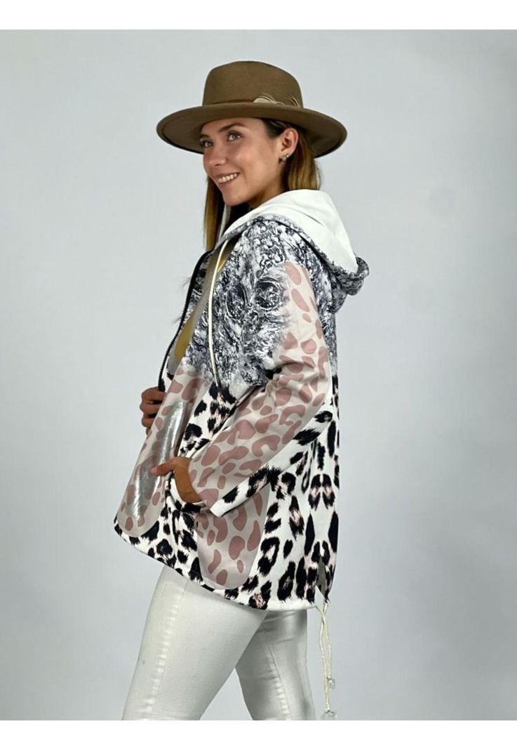 Poleron Gamuza Lineas Print Con Gorro-1