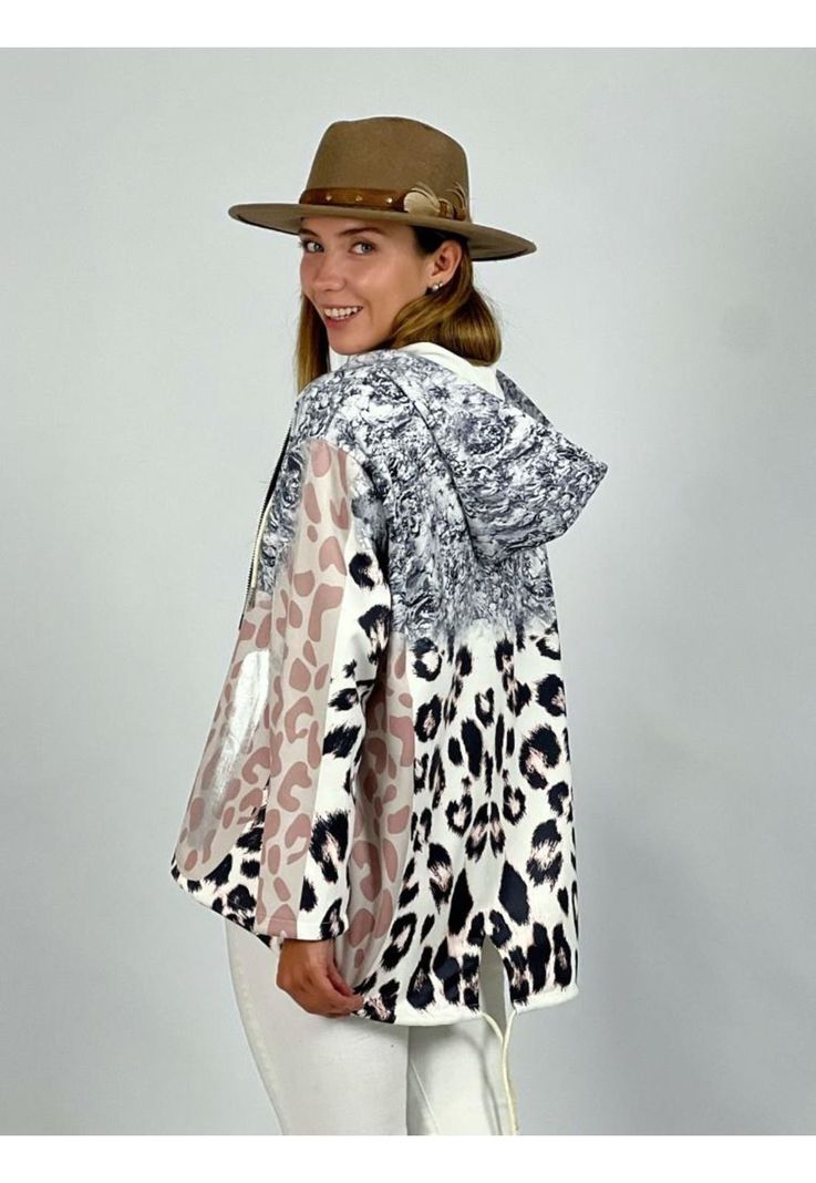 Poleron Gamuza Lineas Print Con Gorro-2