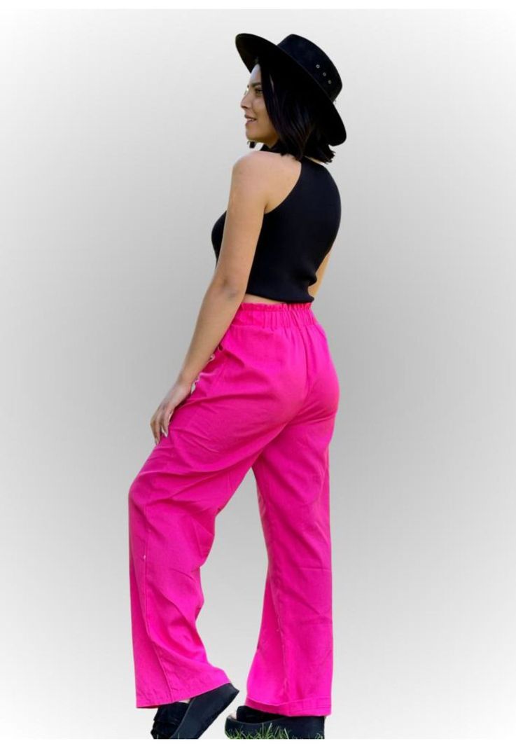 Palazzo con Cinturón y Bolsillos Fucsia Enigmática Boutique-1