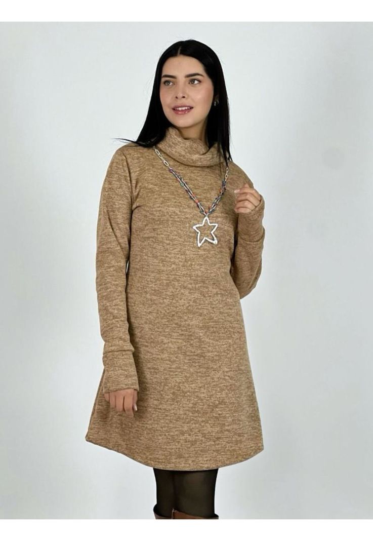 Vestido De Lanilla Cuello Ancho Café-1