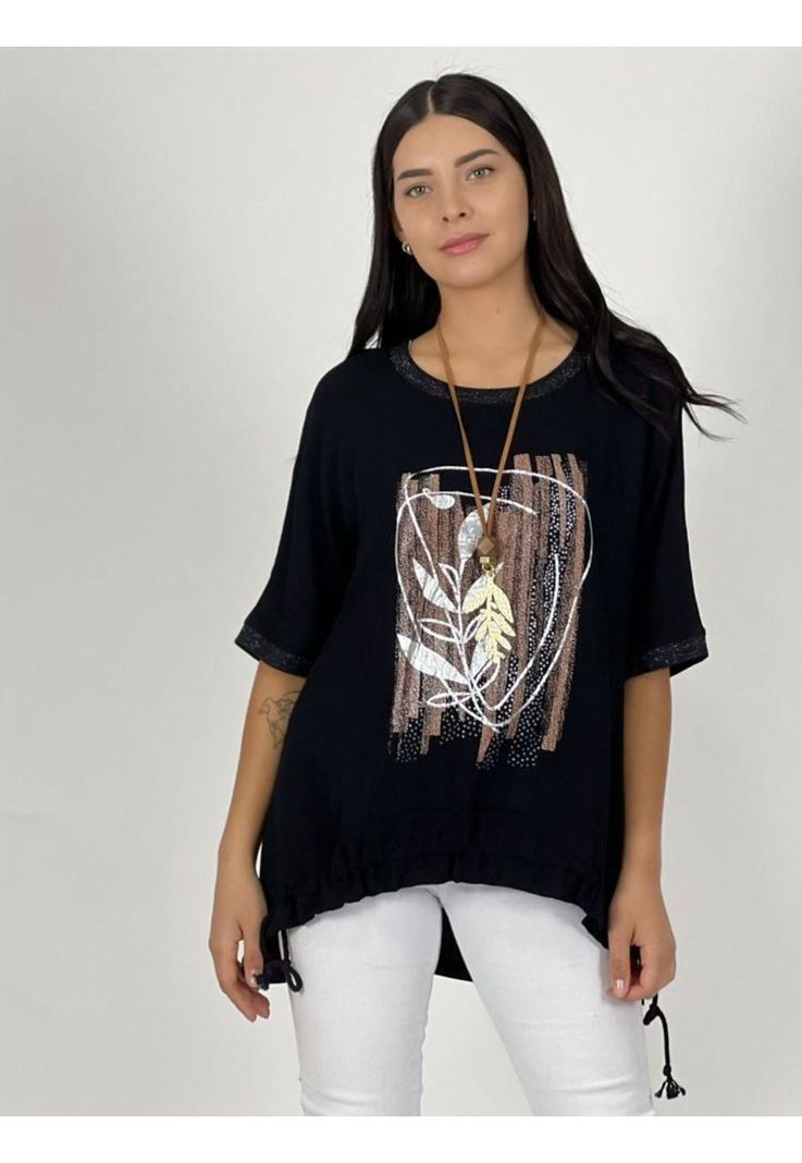 Polera Lino Estampado Print Flor Brillante-0