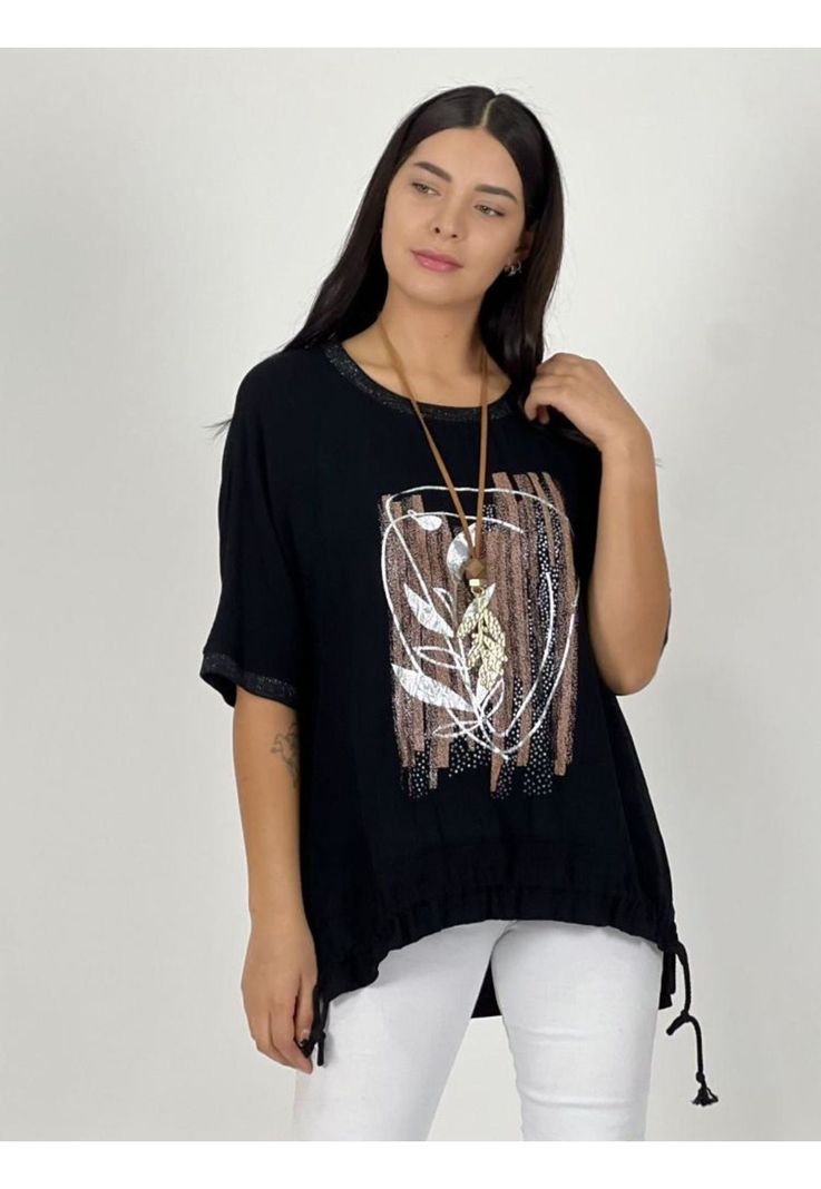 Polera Lino Estampado Print Flor Brillante-1