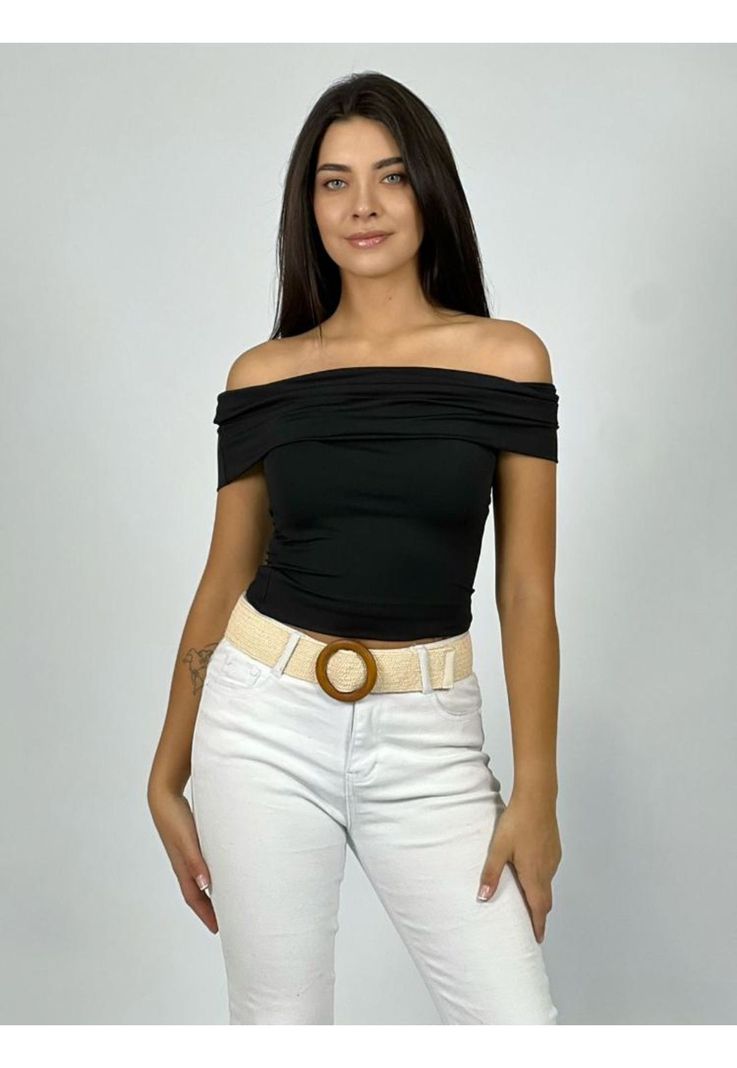 Polera Elasticada Hombros Caídos Negro Enigmática Boutique-0