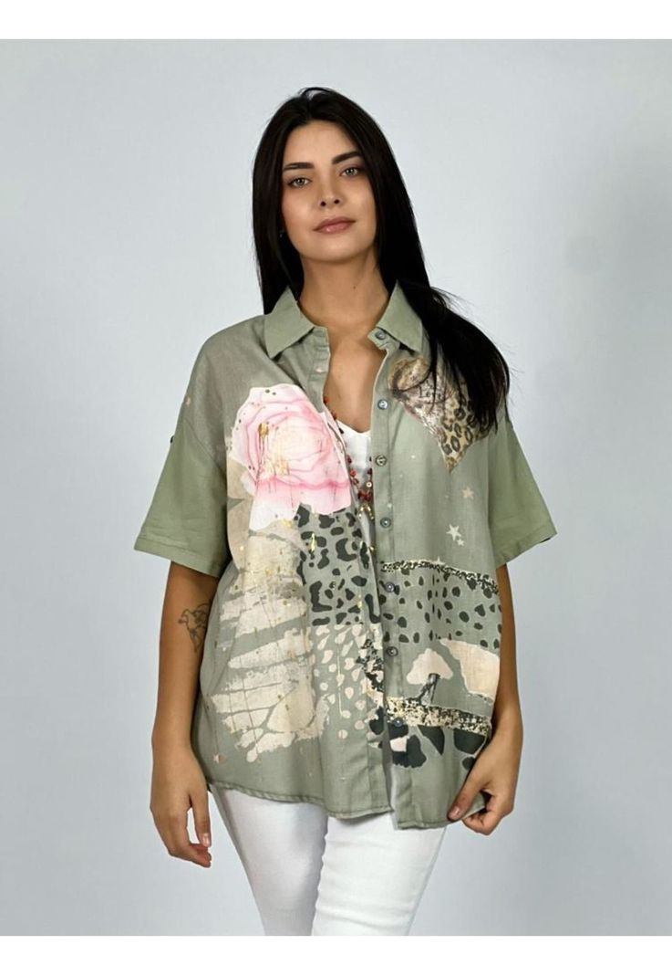Blusa Lino Corazón Y Flor Print Blanco Enigmática Boutique-0