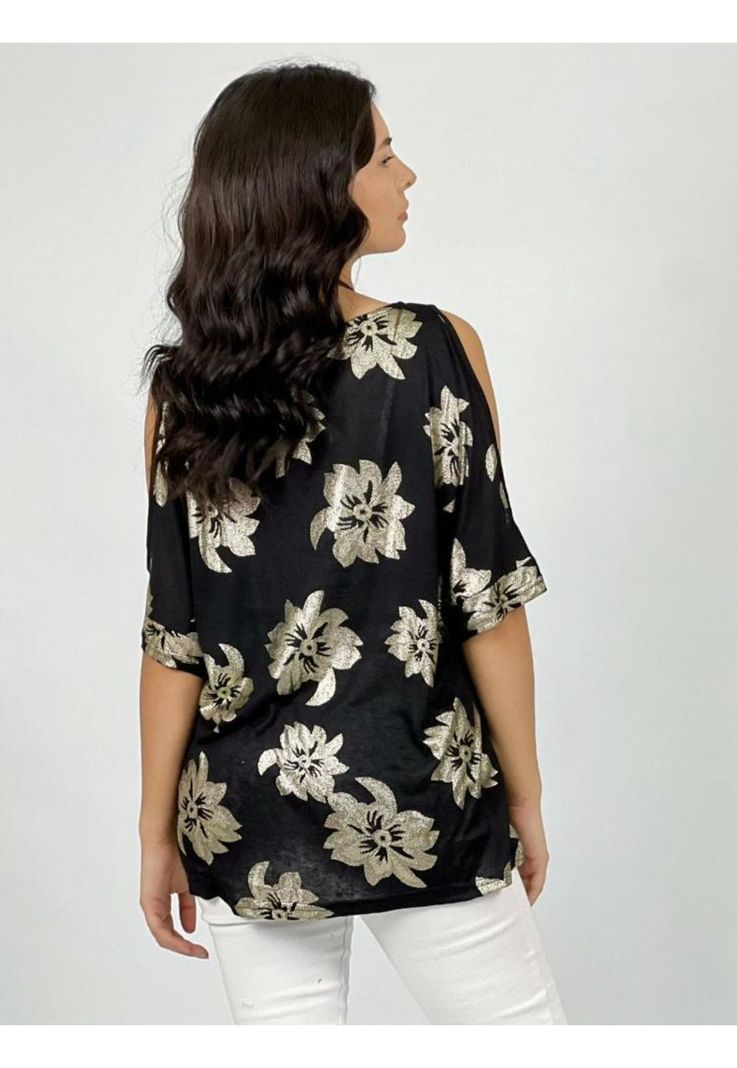 Polera Algodón Flores Brillantes Beige Enigmática Boutique-3