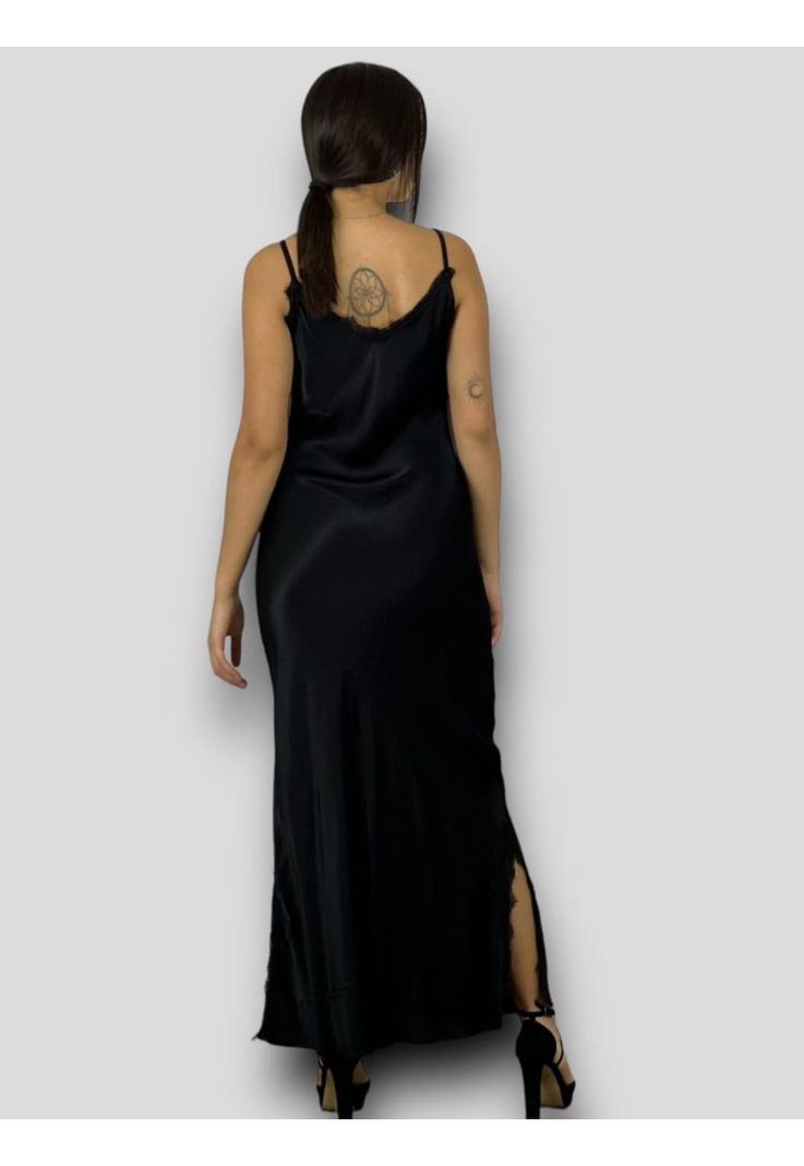 Maxi Vestido Seda Bordes Gaza Negro-1