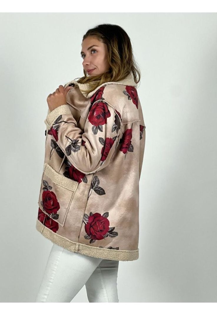 Chaqueta Chiporro Gamuza Estampado Rosas-1