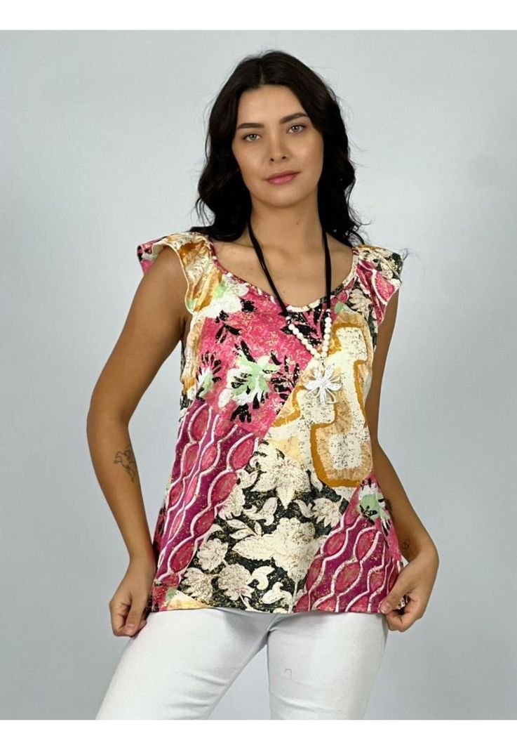 Polera Satín Brillos con Flores-1