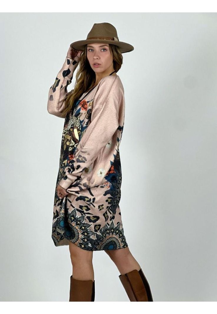 Vestido Lanilla Animal Print con Mariposas-1