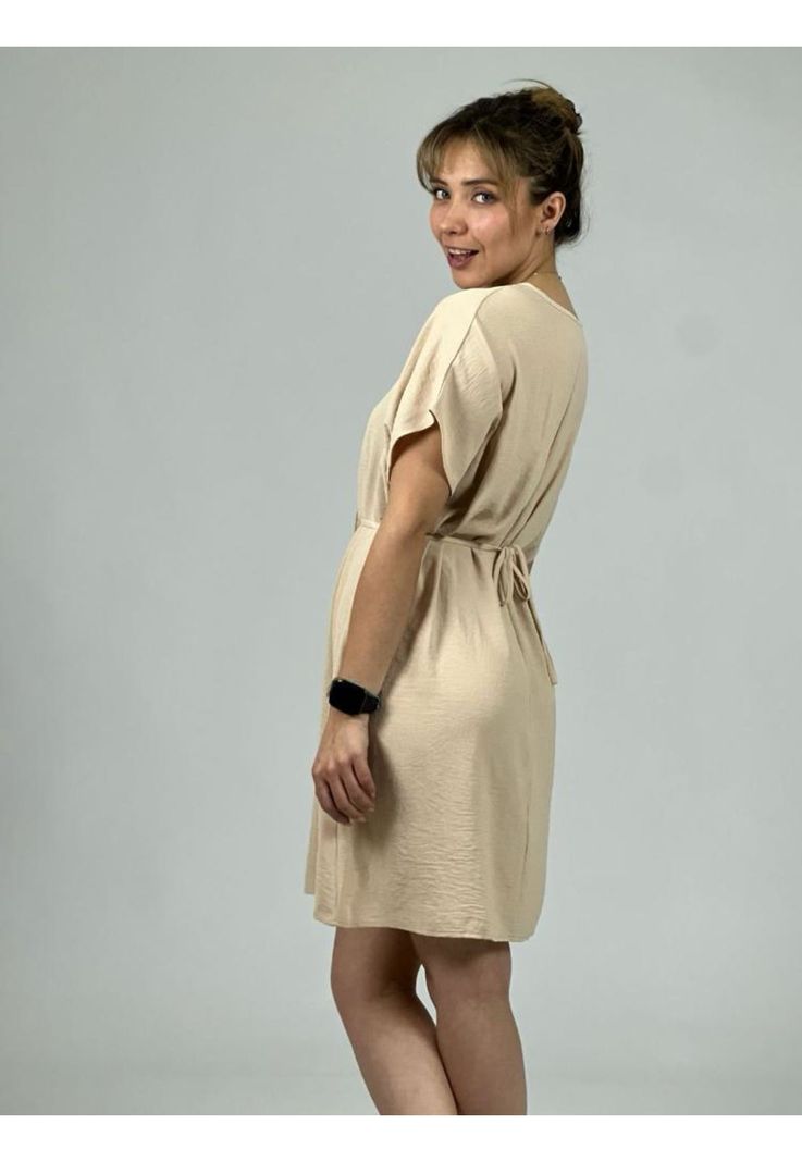 Vestido Crepe Cinturón de Rosa Beige Enigmática Boutique-2