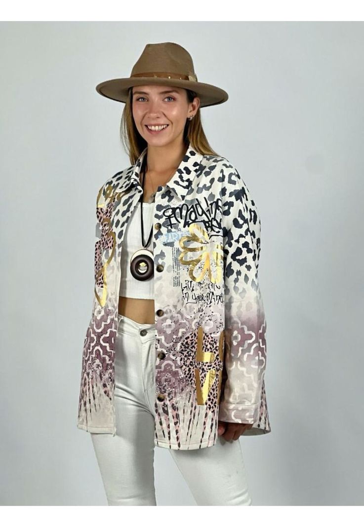 Chaqueta Delgada de Gamuza Print con Flores-1