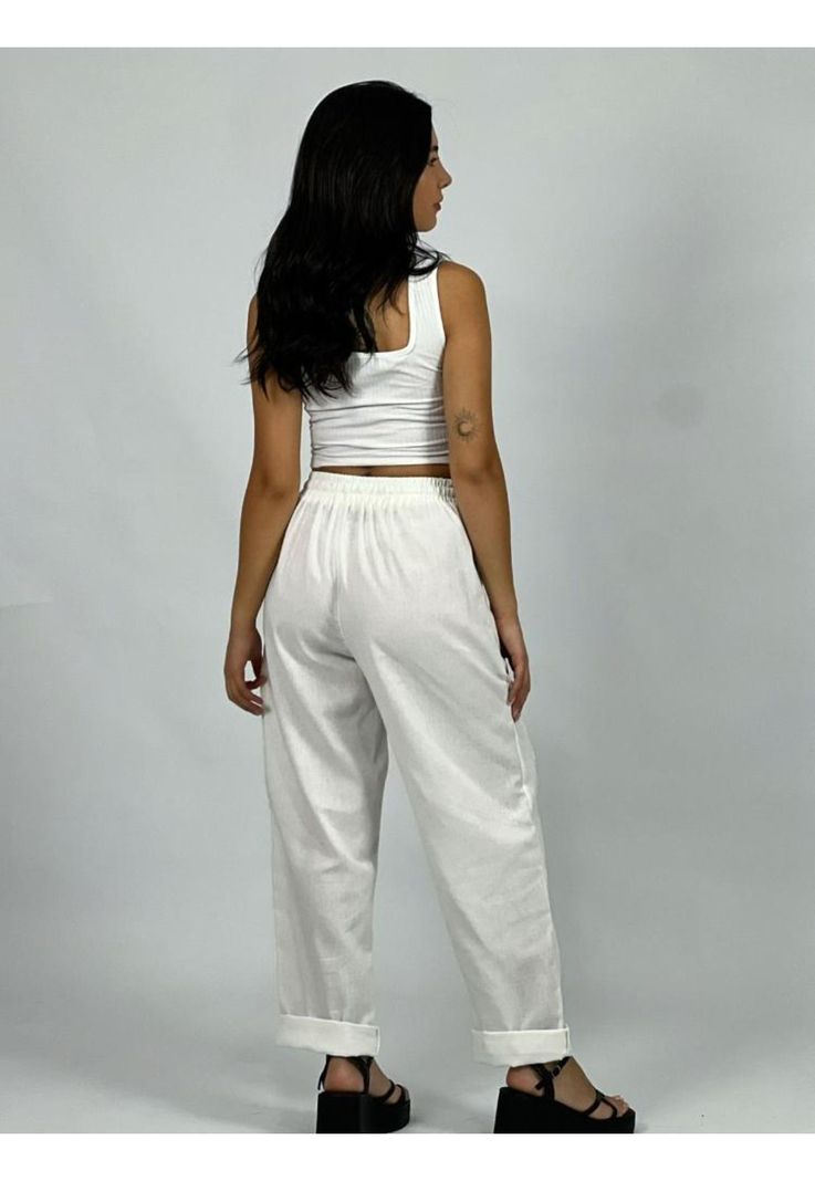 Pantalón de Lino Margaritas en Rodilla Café Enigmática Boutique-2