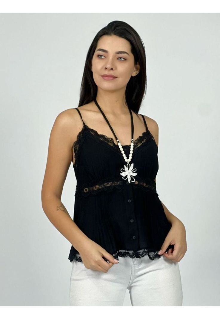 Polera Viscosa Encaje Abotonada Gris Enigmática Boutique-2