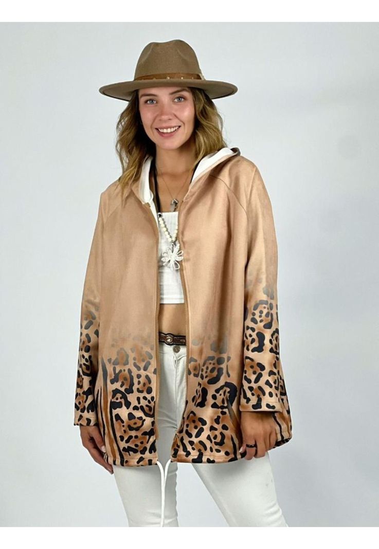 Polerón De Gamuza Con Print y Capucha