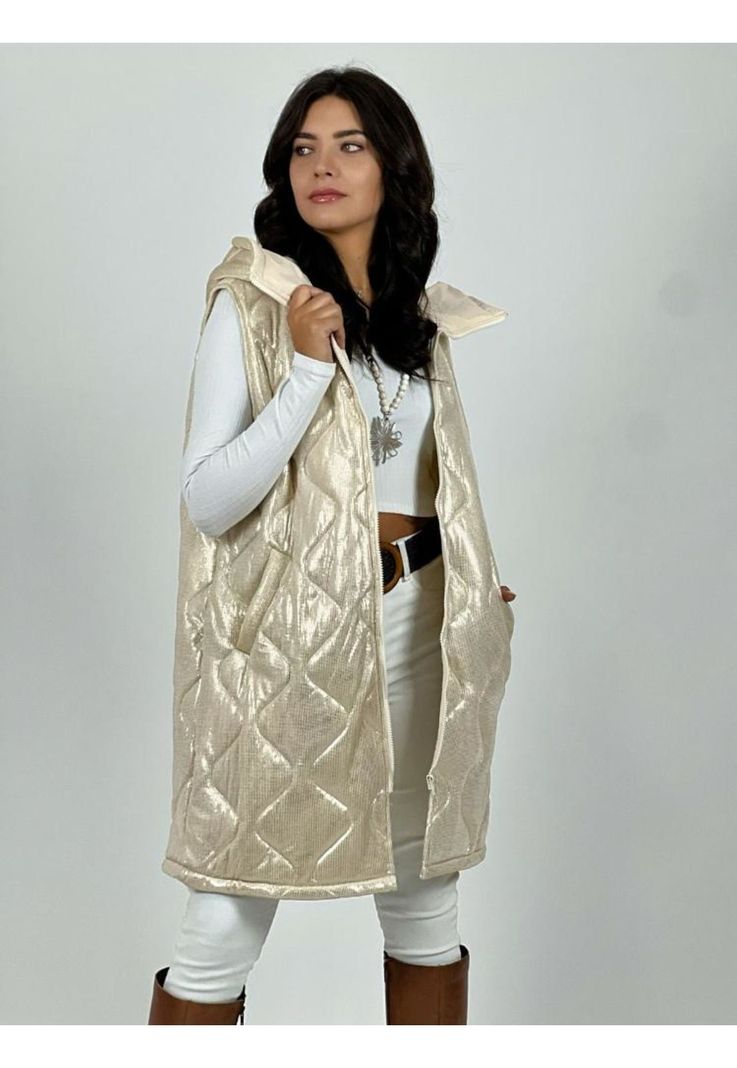 Parka Acolchada Sin Mangas Metalizada