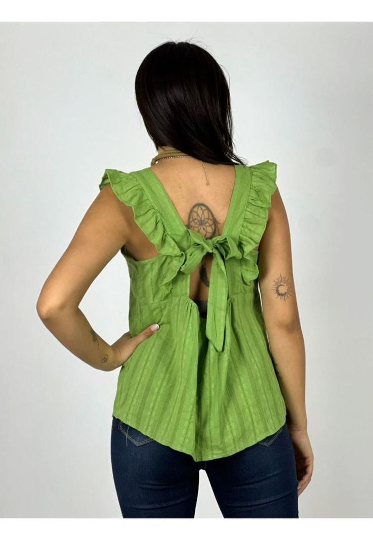 Polera Diseño Líneas Con Amarras Verde Enigmática Boutique-2