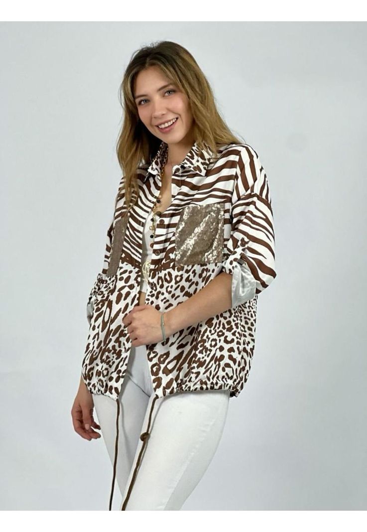 Blusa Viscosa Print Bolsillos Con Brillo-1