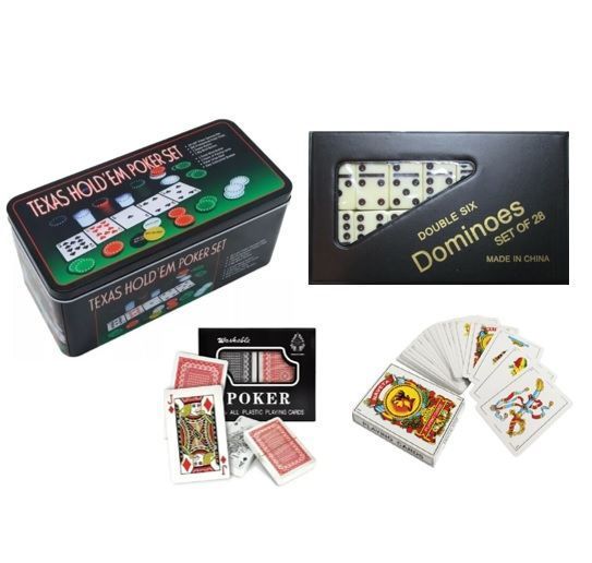 Pack Set Poker Naipe Español, Ingles y Dominó-0