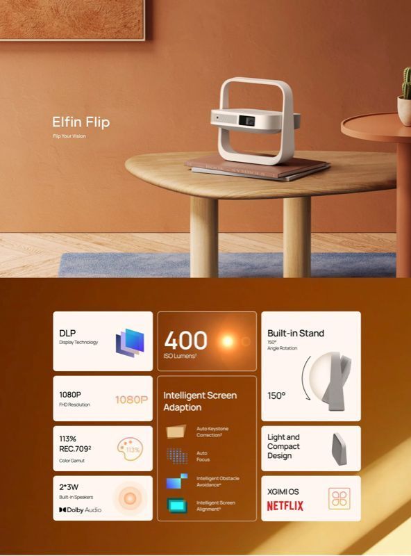 XGIMI Elfin Flip – Proyector portátil con resolución FHD de 1080P-4
