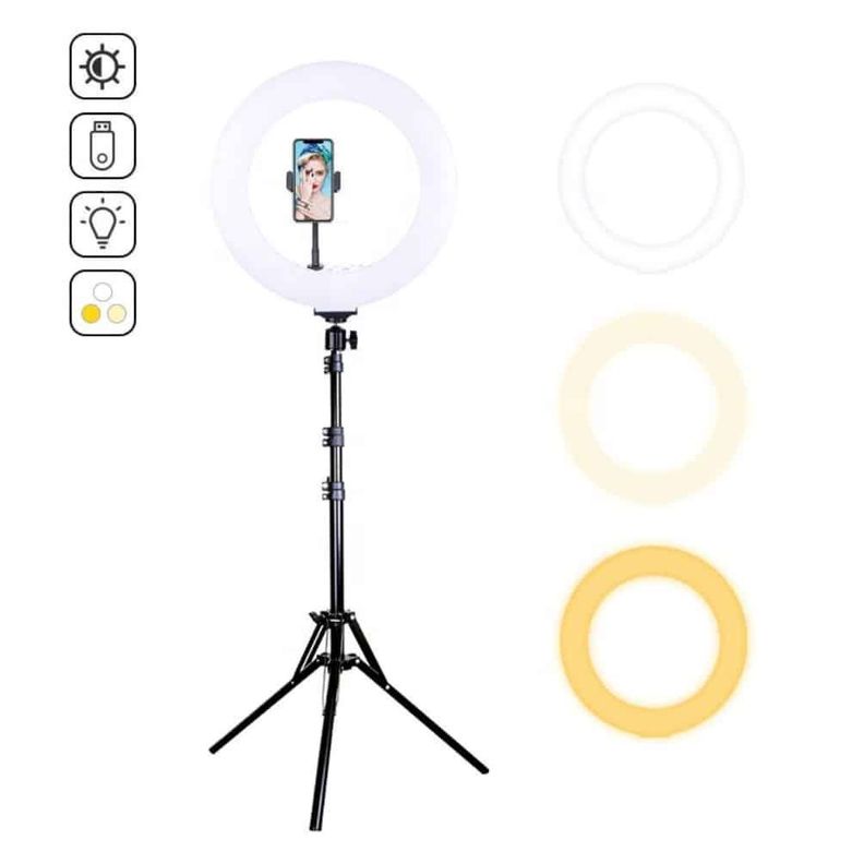 Aro de luz 16cm, 3 tonos regulable, incluye trípode de mesa-2