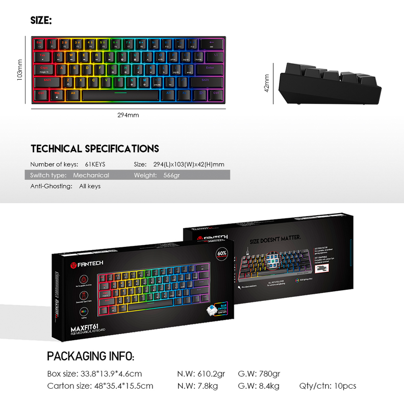 Teclado Mecánico al 60% Fantech MAXFIT61 MK857 Black Edition-3