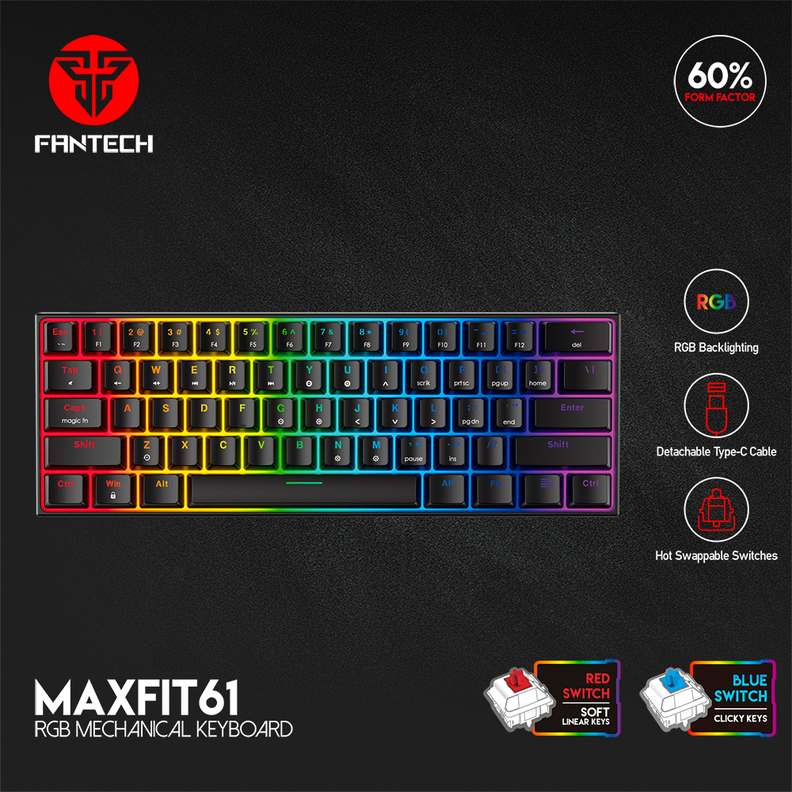 Teclado Mecánico al 60% Fantech MAXFIT61 MK857 Black Edition-7