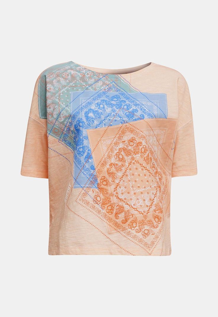 Polera flameada con estampado, 100% algodón ecológico