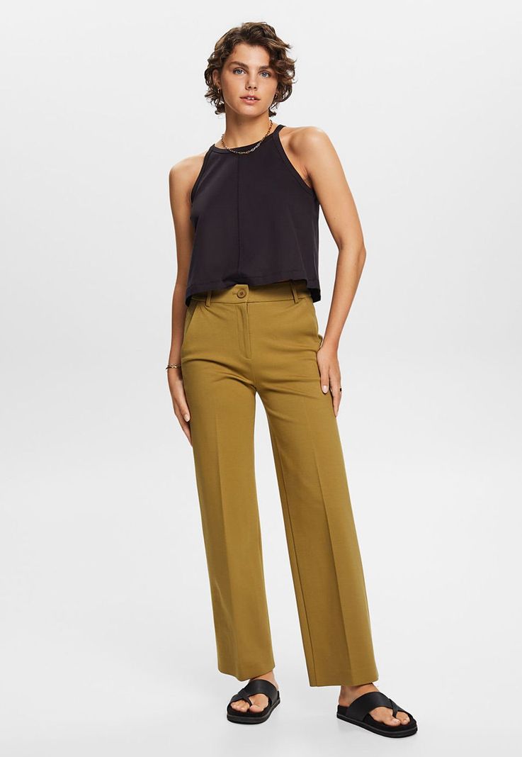 Pantalón corte recto y cintura con trabillas Mujer Esprit-2