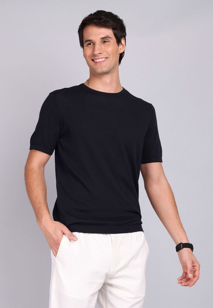 Polera Tejida Cuello Redondo Arrow Azul Marino S