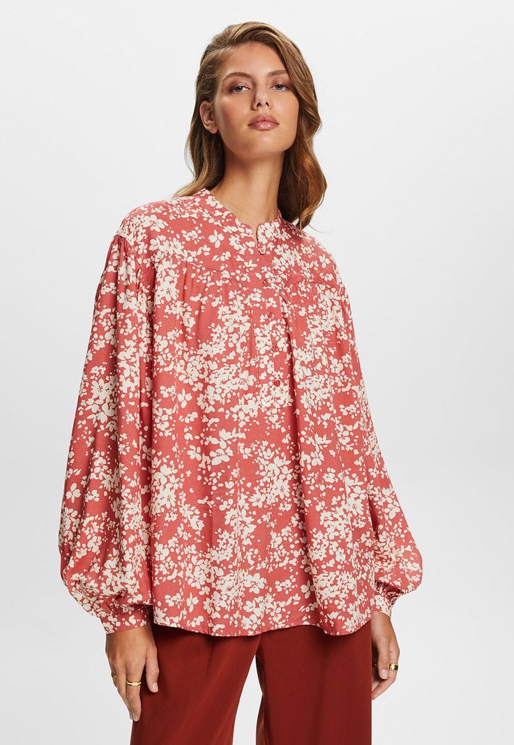 Blusa cuello alto y mangas anchas estampada Mujer Esprit-0