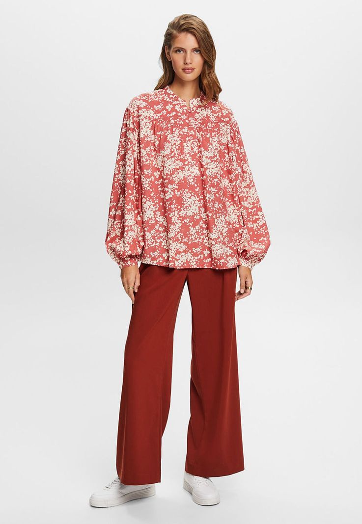 Blusa cuello alto y mangas anchas estampada Mujer Esprit-3