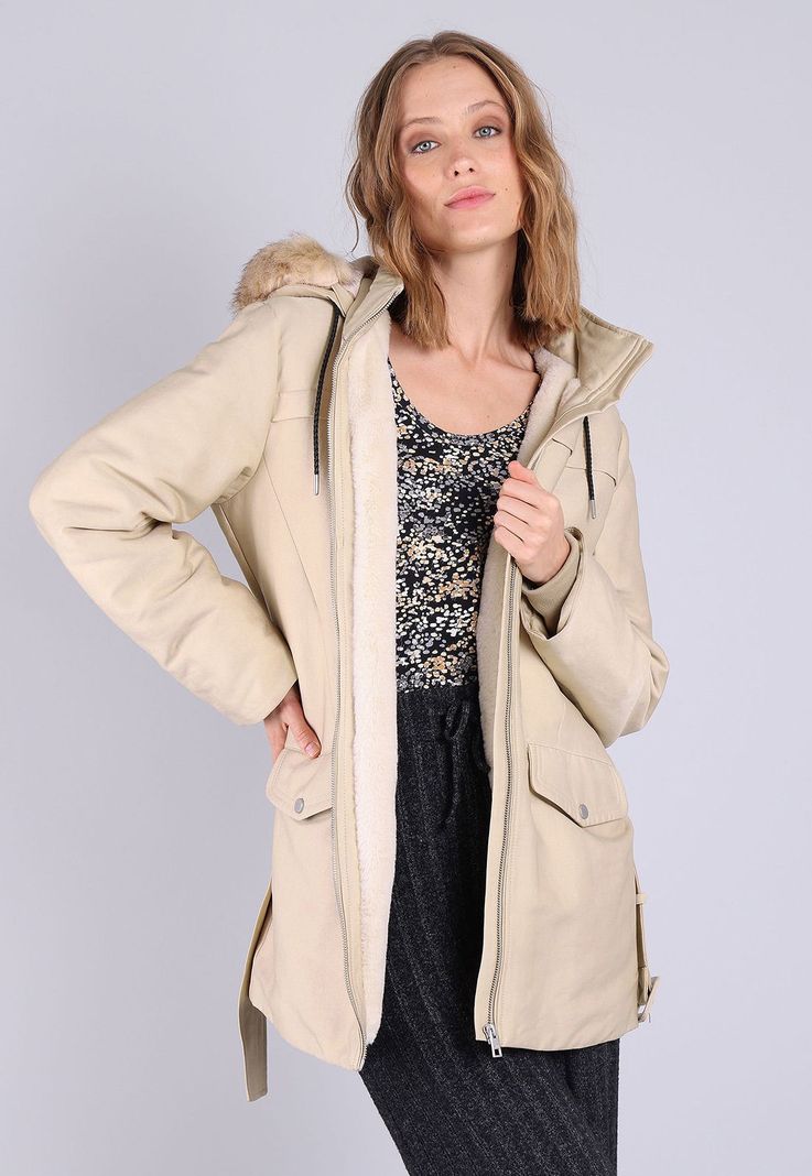 Chaqueta manga larga con capucha y cinturón Mujer Esprit-5