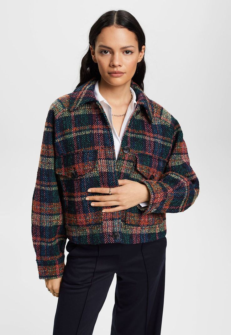 Chaqueta tweed gruesa tejido escoces Esprit-0