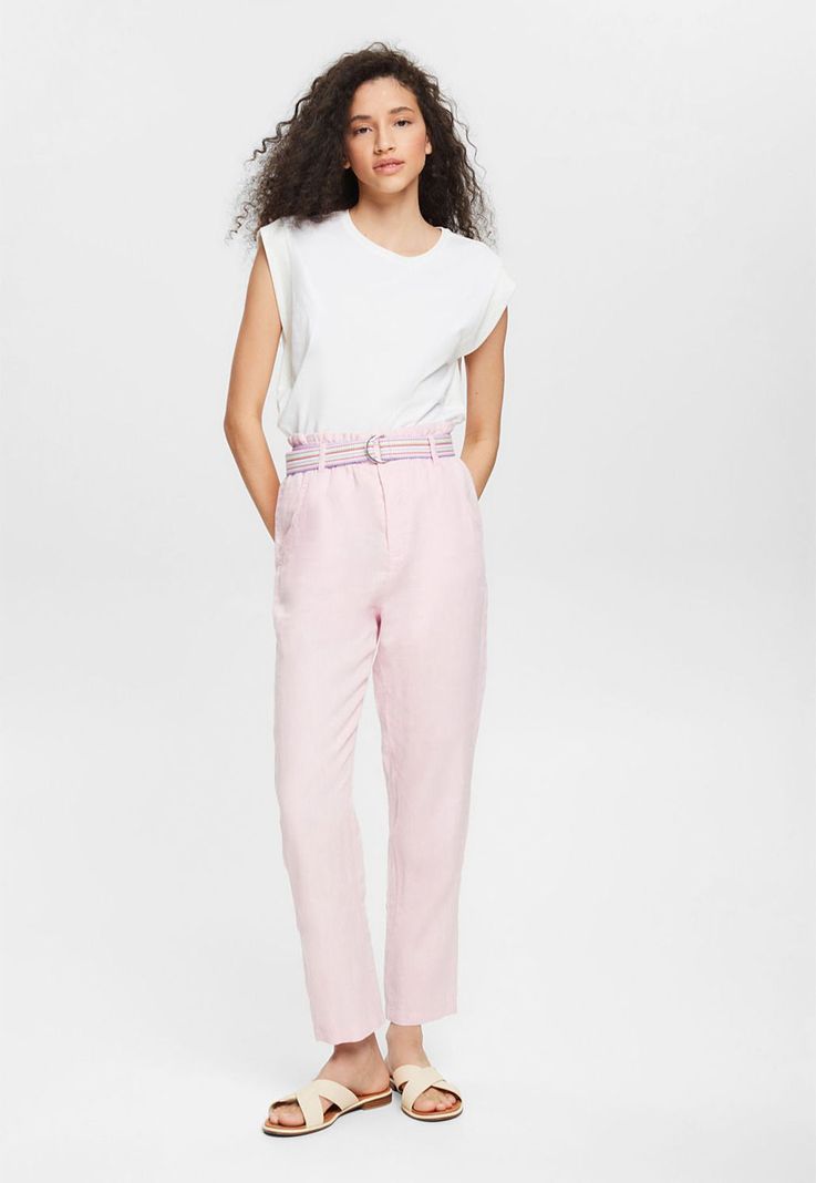 Pantalón De Lino Con Cinturón De Colores Esprit-0