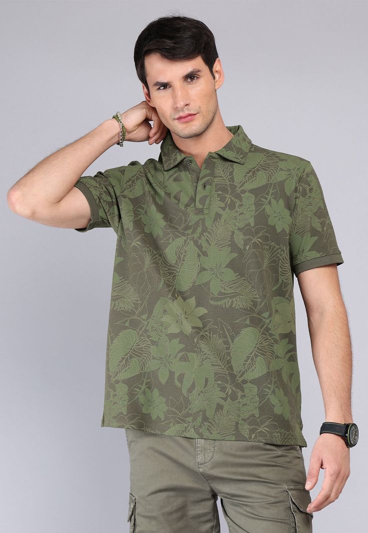 Polera Pique Print Arrow Verde Olivo S