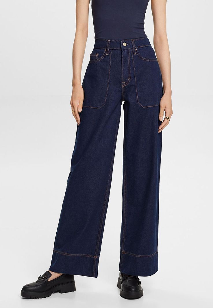 Jeans pierna ancha y recta con bolsillos Mujer Esprit-0