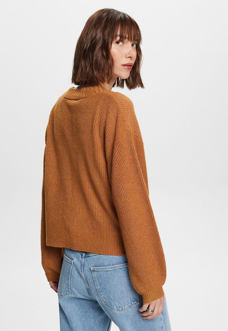 Sweater cuello en v con hombros caídos Mujer Esprit Naranja-1